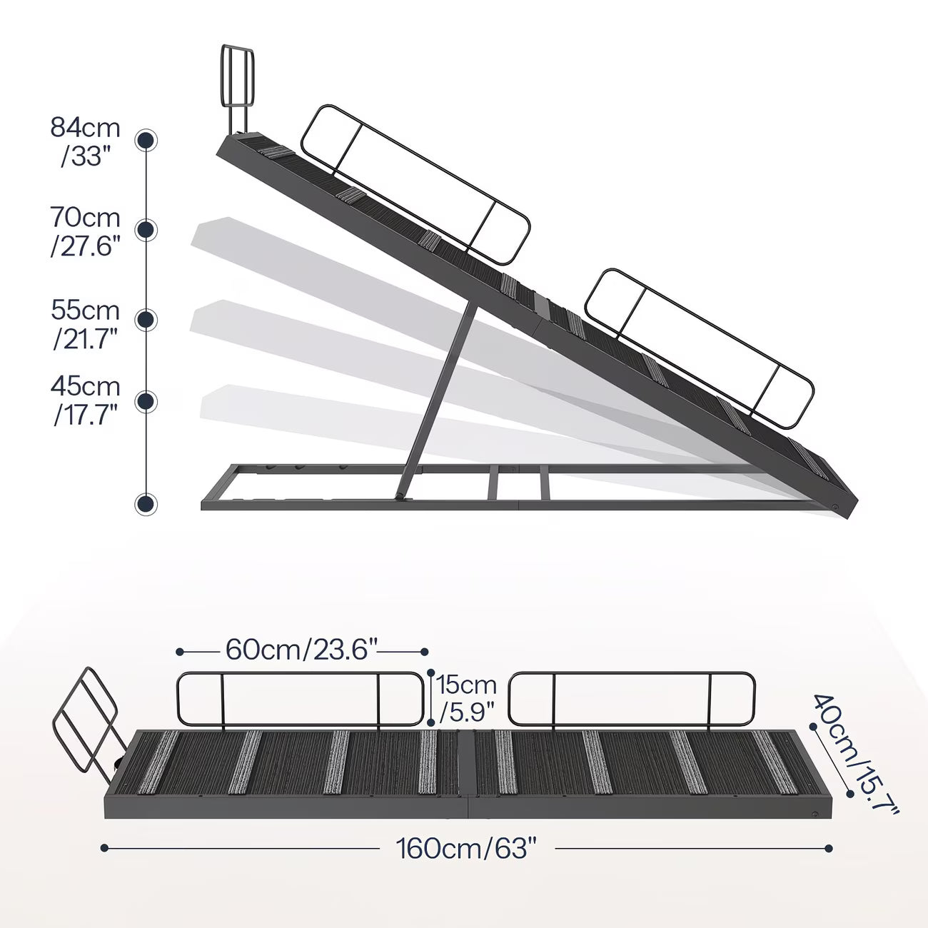 63 Inch Adjustable Dog Ramp for Bed and Couch