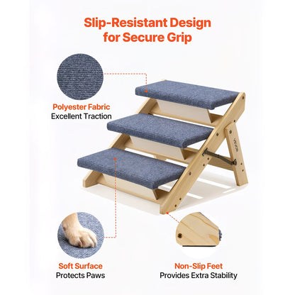Wood 3-Step Pet Stairs Foldable Dog Ladder for Beds